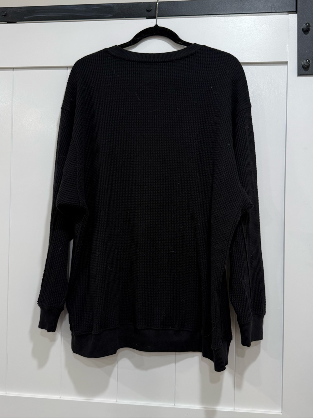 aerie Black Waffle-Knit Crew Sweatshirt - Picture 2 of 4